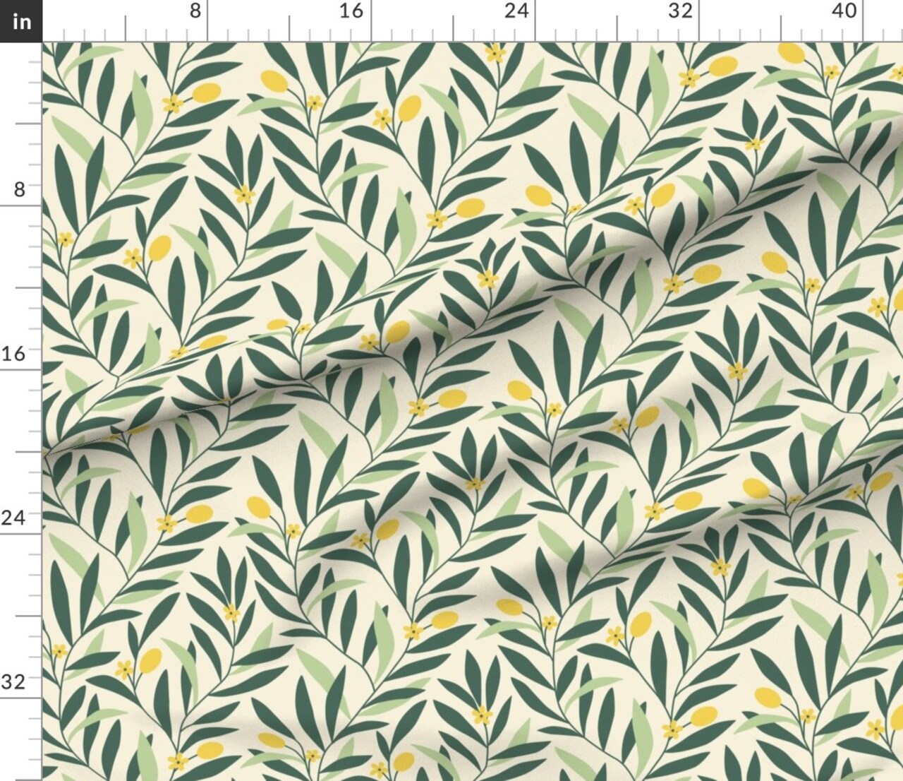Green Yellow Botanical Garden Floral Nature Abstract Olive Medium Scale Custom Printed Fabric by Spoonflower Various Fabrics by the Yard or Fat Quarter